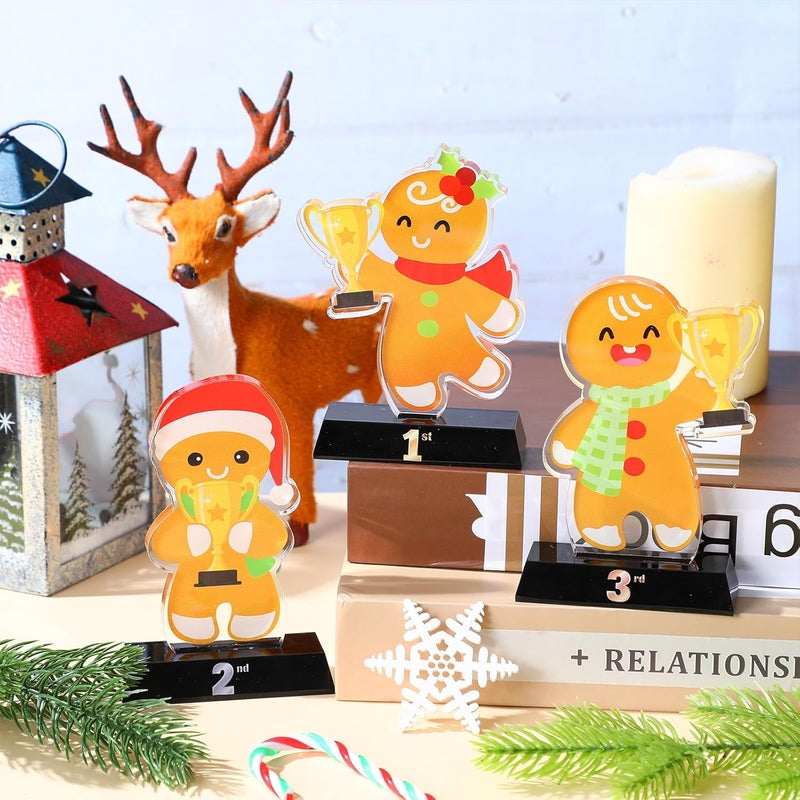 Trnayi 3 Pcs Christmas Contest Trophy Set Acrylic 1st 2nd 3rd 5.9'' Funny Trophies Gingerbread House Man Cookie Santa Snowman Decorating Kit Party Award for Xmas - Image 4